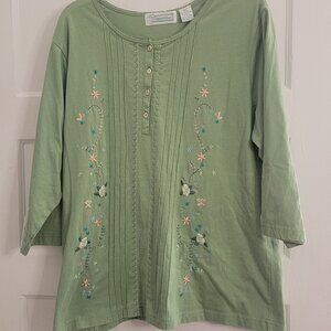 Extra Shenanigan's Plus Size Green Pullover Tunic Top 3/4 Length Sleeve 2XL